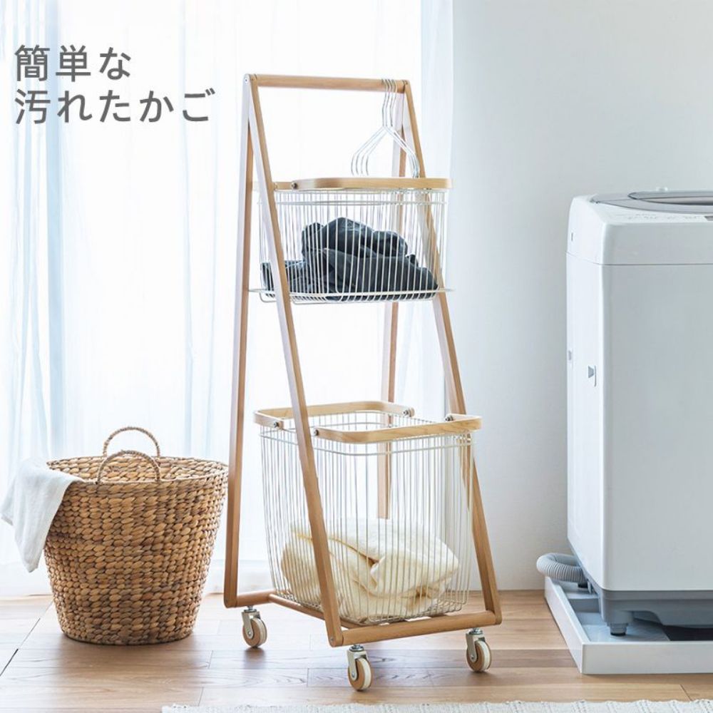 우드 빨래 호텔 선반 바구니 빨래바구니 가정용 다용도실 세탁 바구니 (우드 컬러 + 펄 화 - 상품 이미지