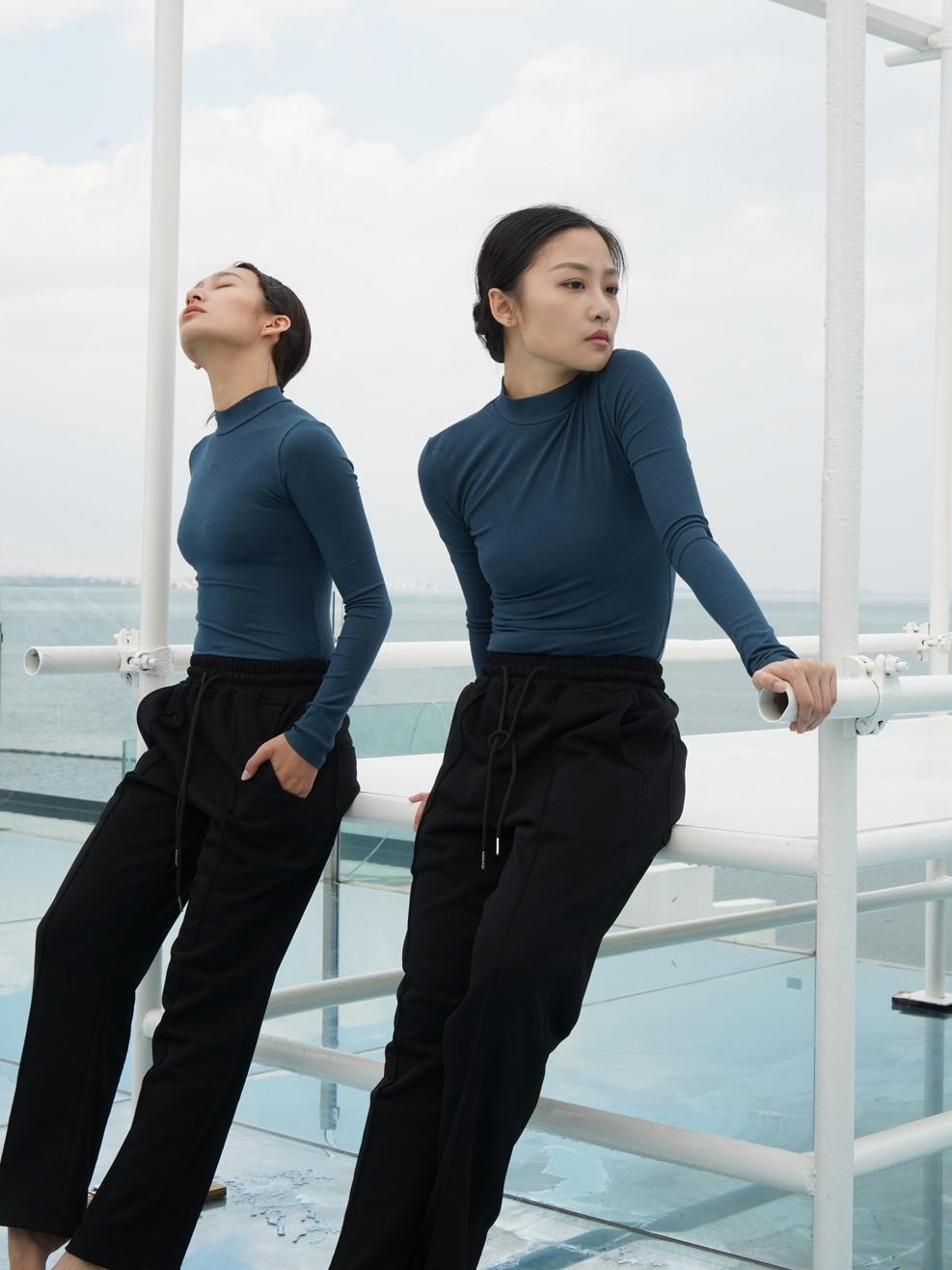 여성용 블랙 긴팔 원피스 체조복 연습복 현대무용 - 상세 이미지 5