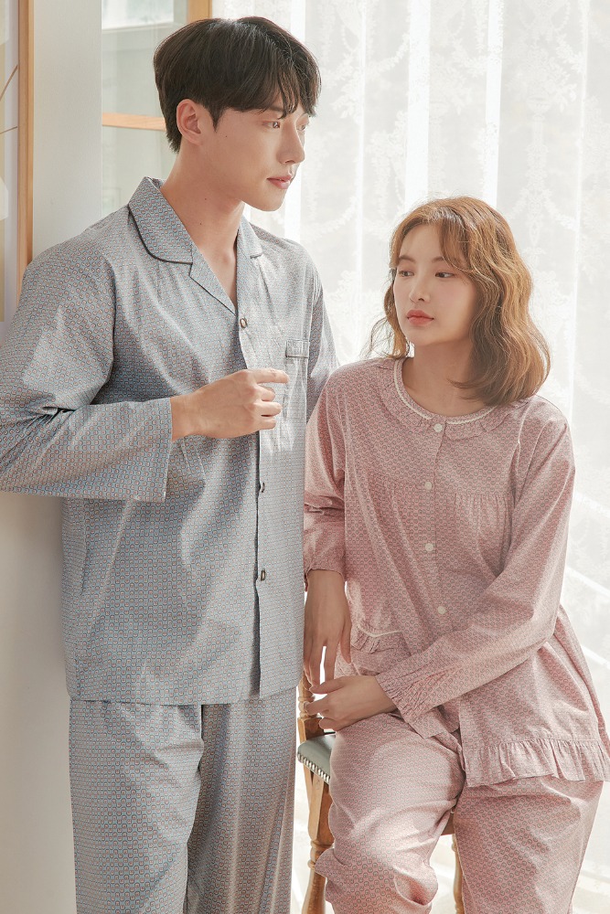 마누아 국내산 60수 고밀도 면100 남녀긴팔 파자마세트 1775/5775 - 상품 이미지