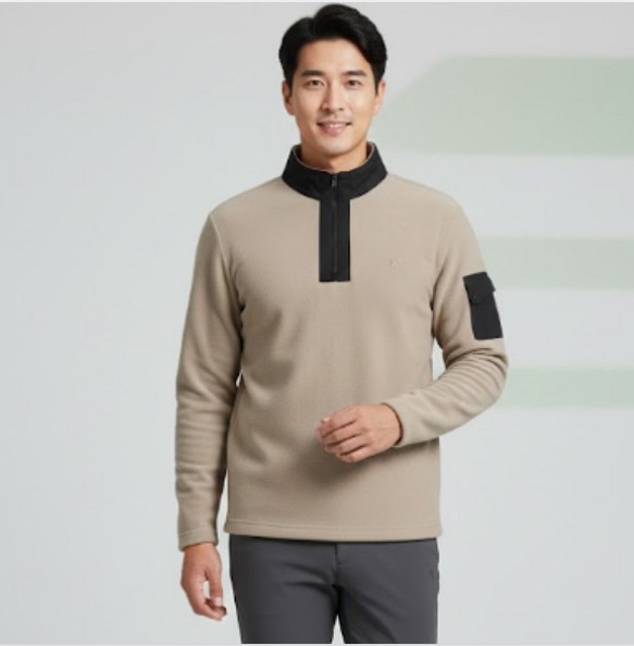 헤지스 남성 겨울 패치 포켓 메탈 지퍼 포인트 골프웨어 스윙 티셔츠 - 상품 이미지