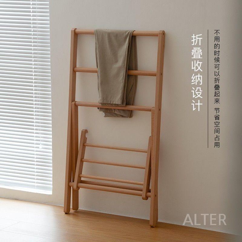 원목 미니 접이식 원룸 우드 수건 빨래 건조대 원목색 62x46x106cm - 상세 이미지 4