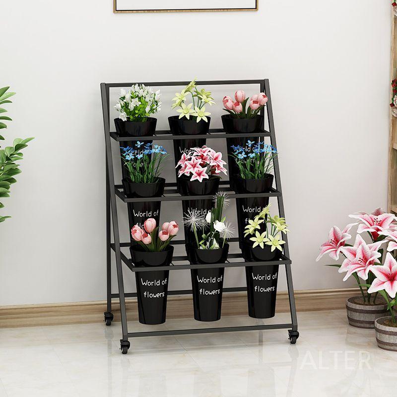 계단식 꽃 화분 꽃집 베란다 진열대 전시대 철제 업소용 4x3 화이트 선반+검정 사각통 - 상세 이미지 4