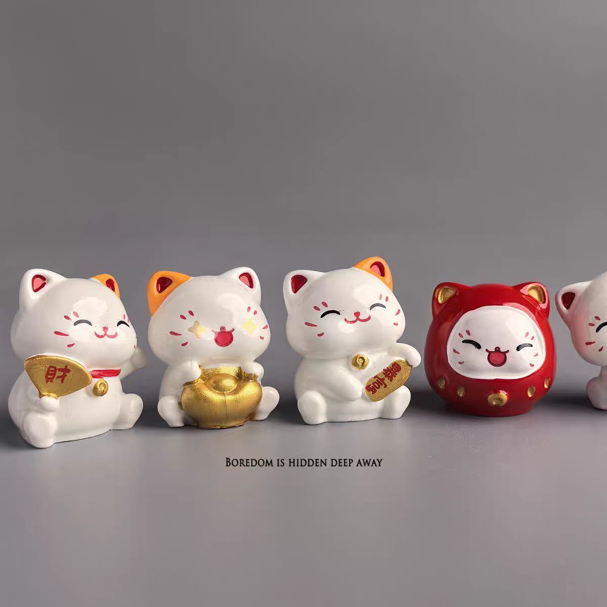 일본식 행운 고양이 책상 장식 마네키네코 치유 축복 피규어 자동차 인테리어 4개 6개 세트 6종 세트 - 상세 이미지 4