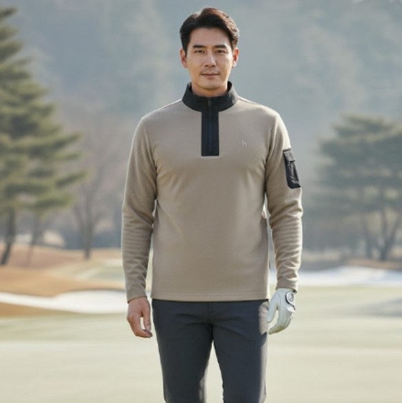 헤지스 남성 겨울 패치 포켓 메탈 지퍼 포인트 골프웨어 스윙 티셔츠 - 상세 이미지 5