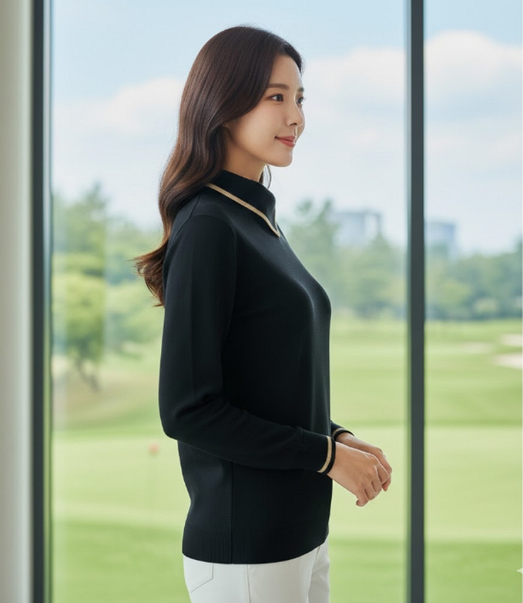 수페리어 여성 간절기 변형 터틀넥 골프웨어 카라 니트티셔츠 - 상세 이미지 2