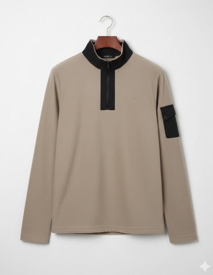 헤지스 남성 겨울 패치 포켓 메탈 지퍼 포인트 골프웨어 스윙 티셔츠 - 상세 이미지 3