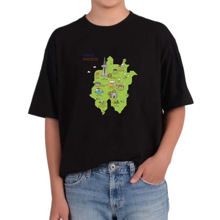 반팔 라운드티 대전여행 한국여행 대전관광지도 디자인 티셔츠 - 상품 이미지