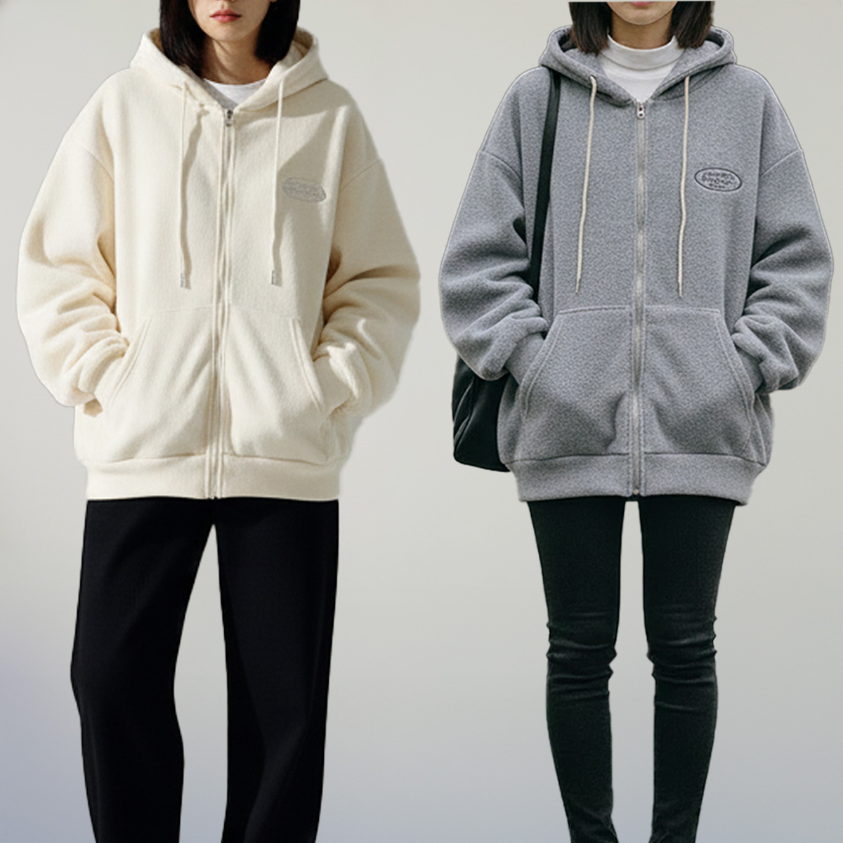 여성후리스후드집업 기모무지투웨이후드집업 로맨스자수후리스 남녀공용 빅사이즈 오버핏 박스핏 이미지 8