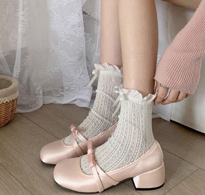 핑크 프렌치 스타일 여성 라운드토 봄가을 - 메인 이미지