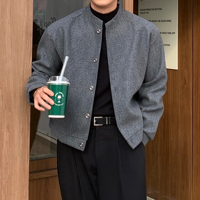 남자 헤벤 세미오버핏 가을 겨울 울 크롭 가디건 자켓 - 상세 이미지 5