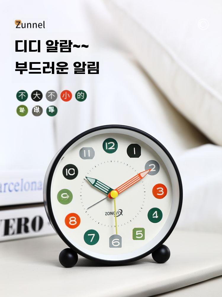 탁상용 시계 디자인 아날로그 책상 알람 워치 저소음 블랙 소형 4인치 - 상세 이미지 2