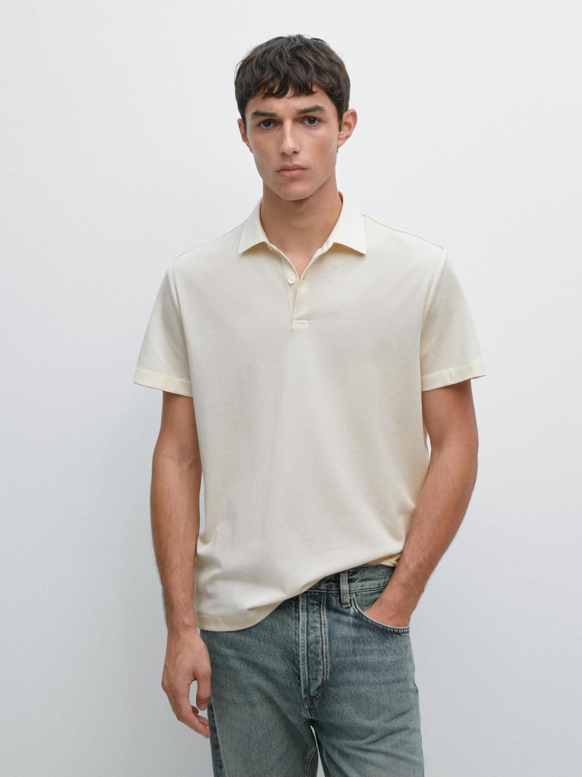 마시모두띠 텍스처 코튼 반팔 폴로셔츠 배색 스티치 0572/440 CREAM - 상세 이미지 3