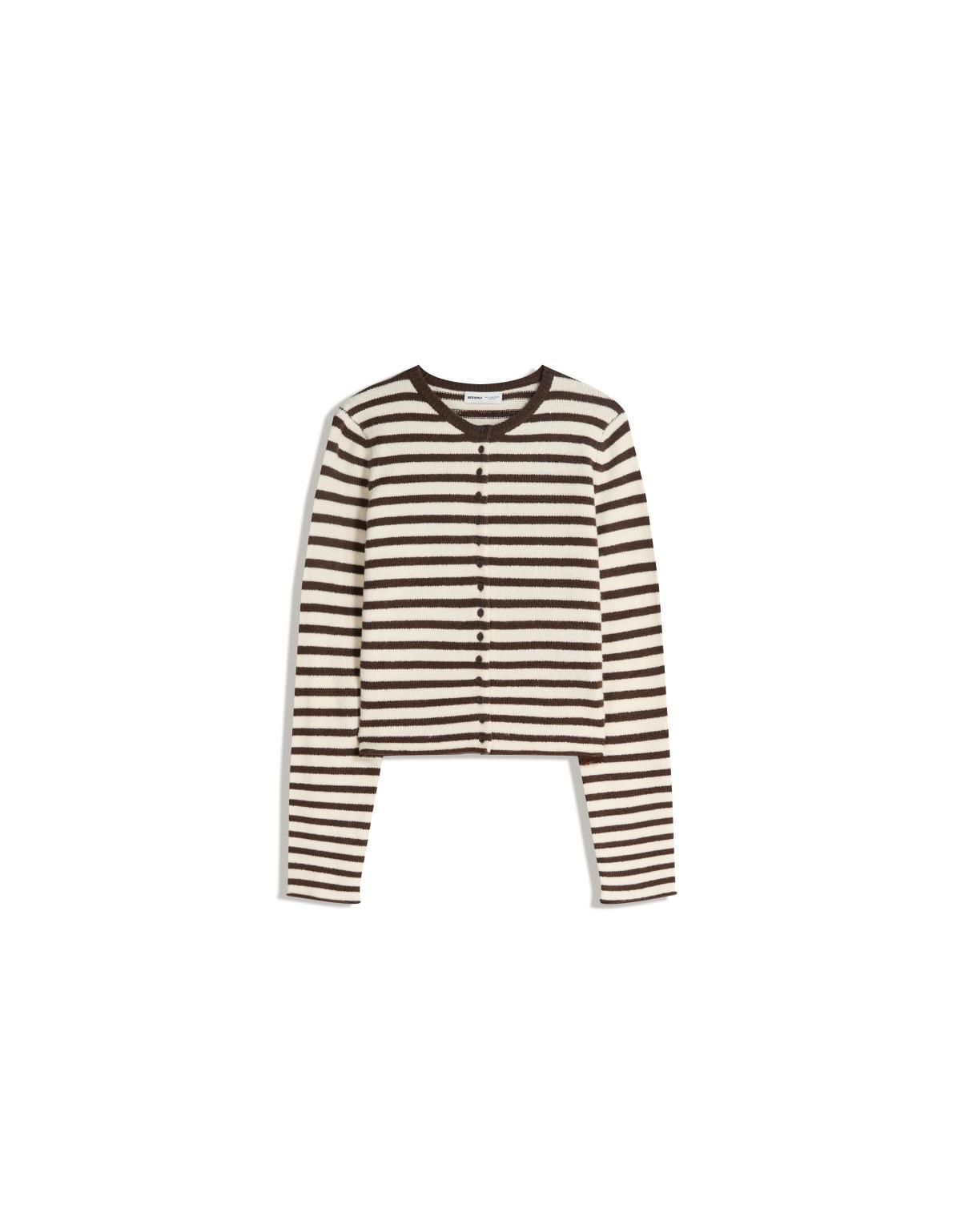 버쉬카 스트라이프 라운드넥 니트 가디건 0011/097 BROWN - 상세 이미지 3