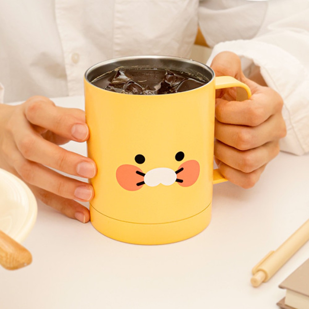 춘식이 텀블러 컵 스텐 손잡이 보온 보냉 뚜껑 카카오 굿즈 340ml 340ml, 아이보리, 1개 - 상세 이미지 3