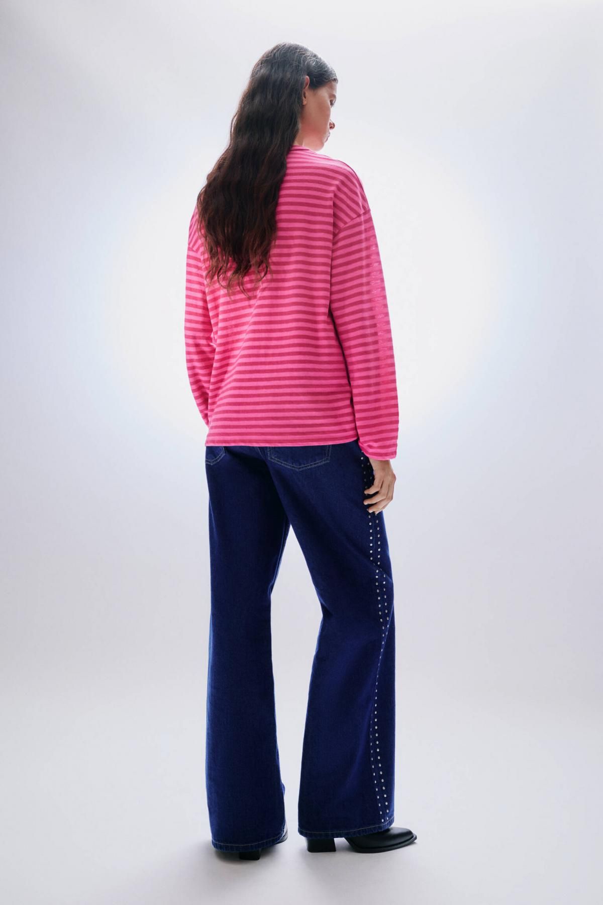 풀앤베어 오버핏 스트라이프 핑크 긴팔 티셔츠 3230/319 FUCHSIA - 상세 이미지 2