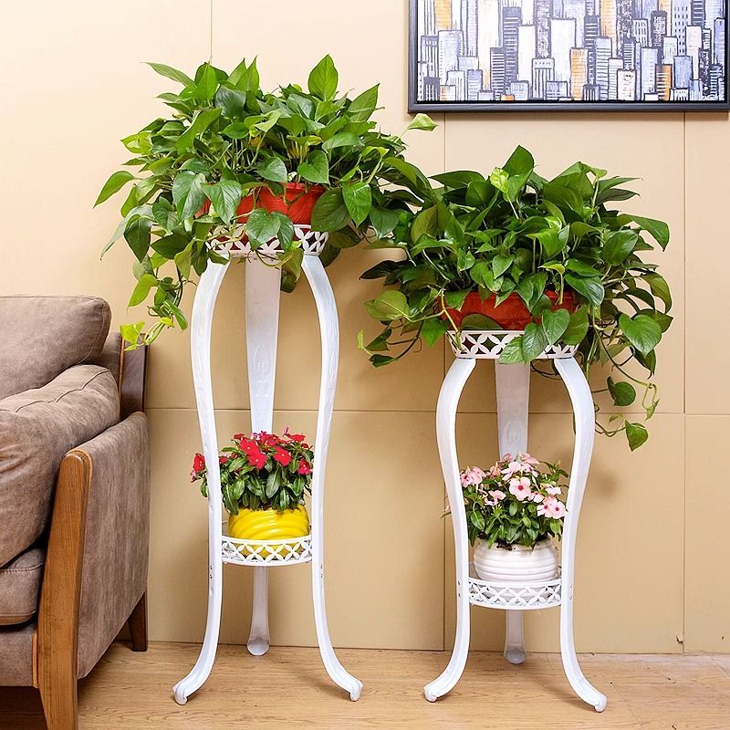 유럽풍 화분받침대 철제 화분대 엔틱 식물 선반 빈티지 화이트 높이 80cm - 상세 이미지 3
