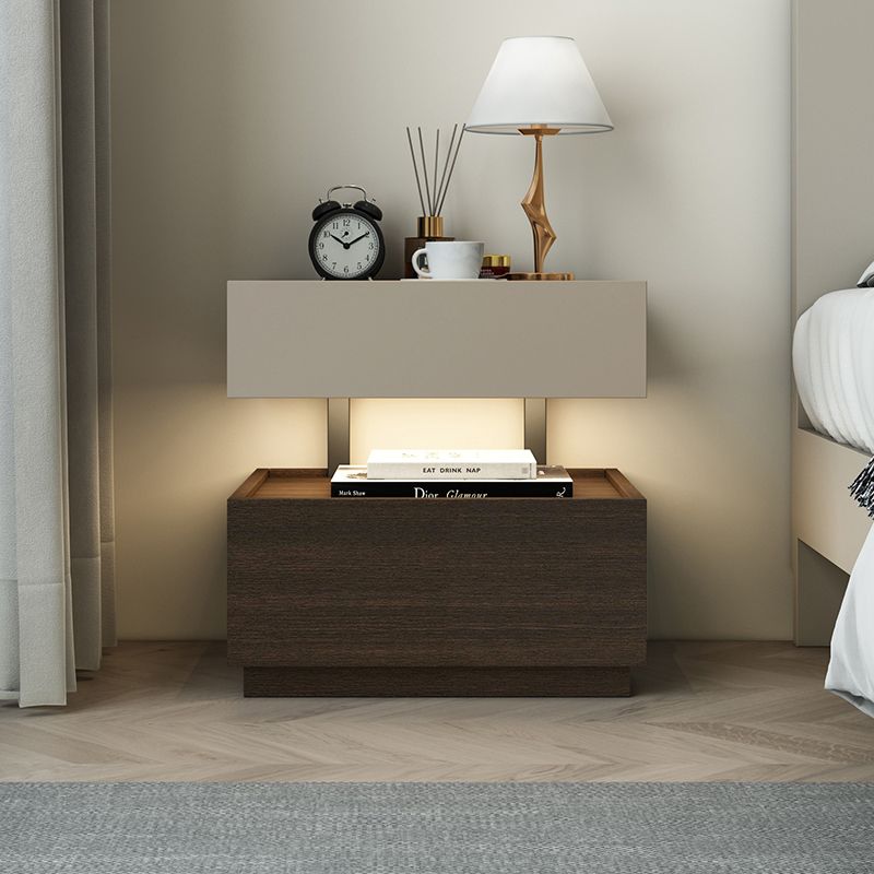 모던 협탁 LED 무드등 사이드테이블 조명 침실 캐비닛 카키+스모크 우드+램프 40x40x50 - 상세 이미지 5