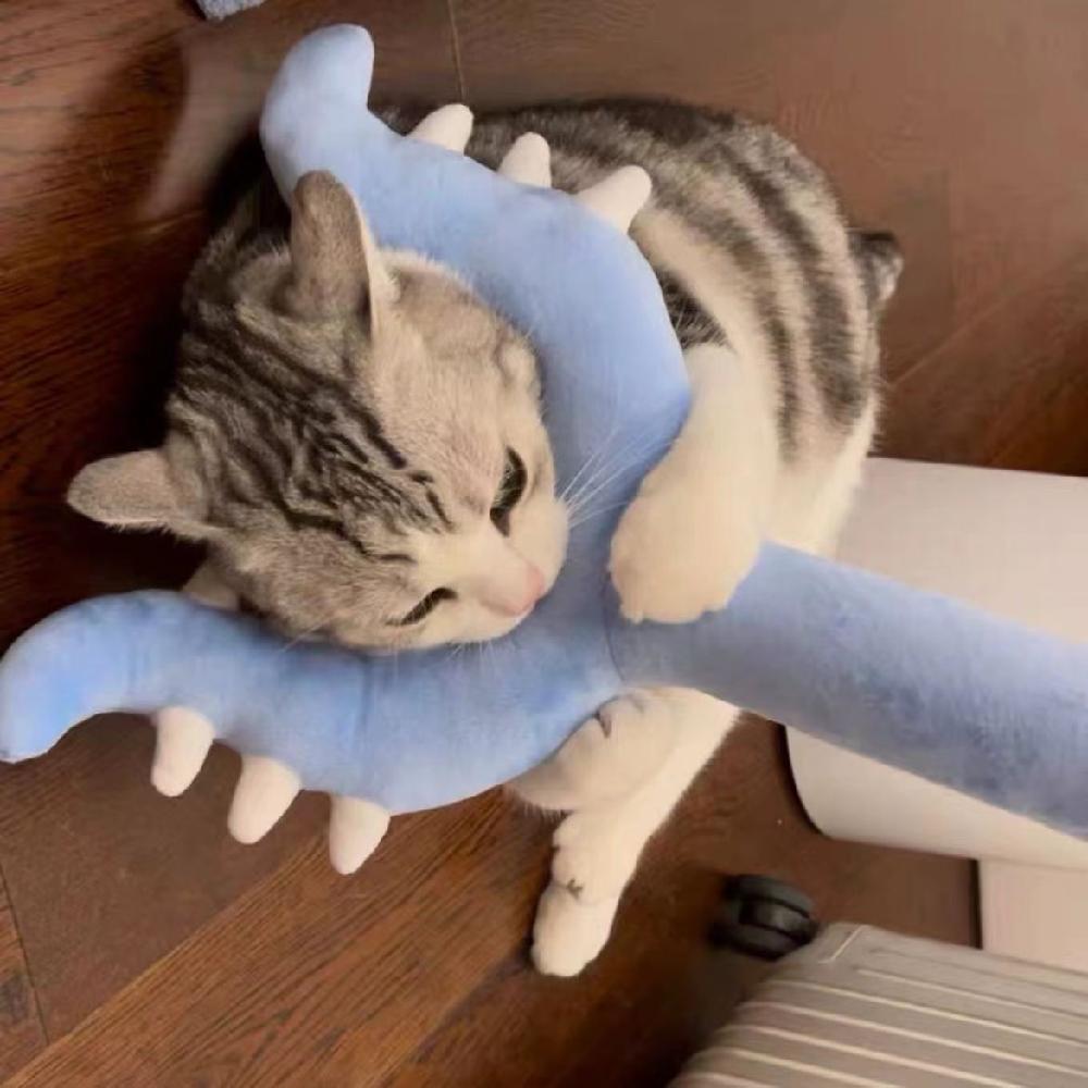 고양이 뿅망치 집게 모양 봉제 인형 막대 캣토이 애착 블루 70cm - 상세 이미지 4