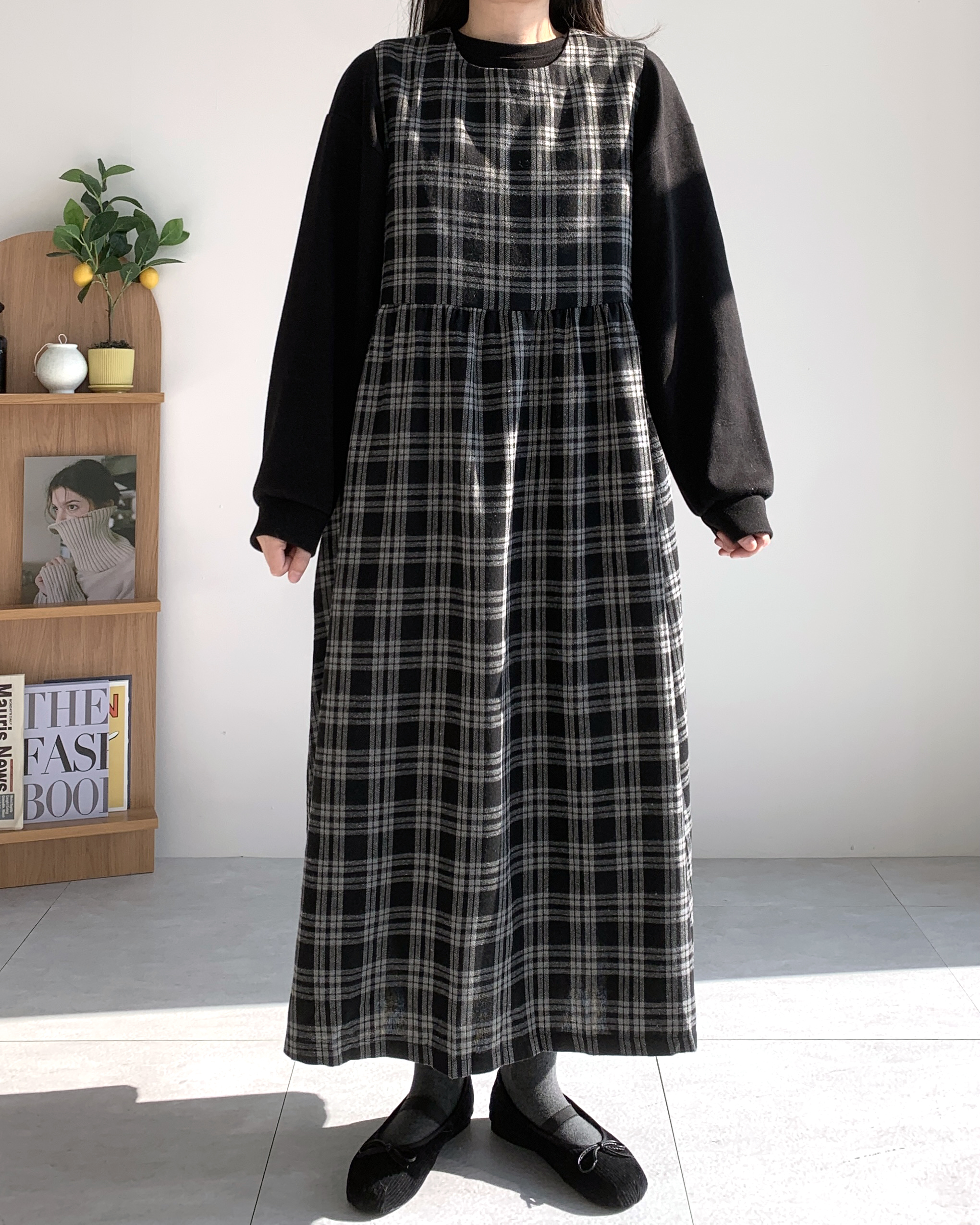 체크원피스 겨울 뷔스티에원피스 기모원피스 이미지 6