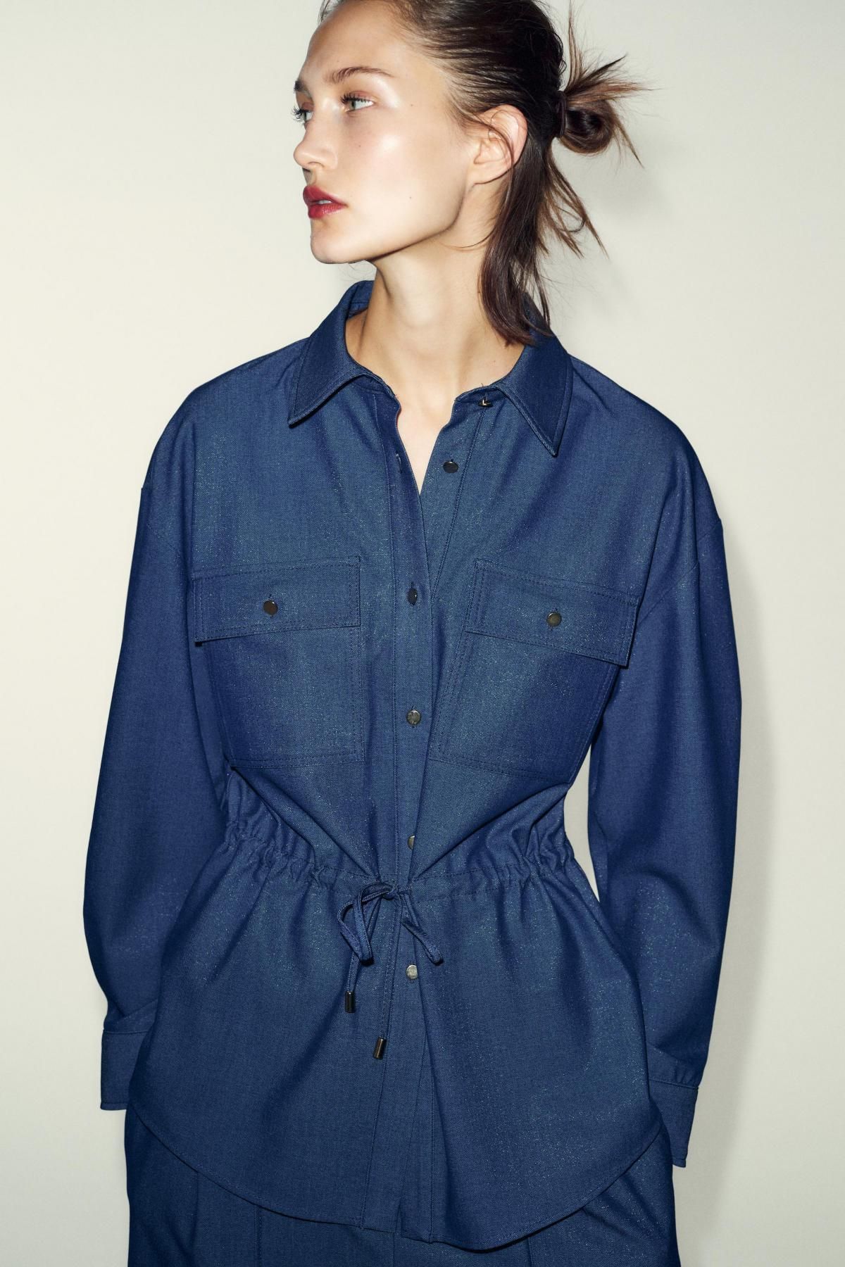자라 데님 사파리 드로스트링 셔츠 9021/951 INDIGO - 상세 이미지 3