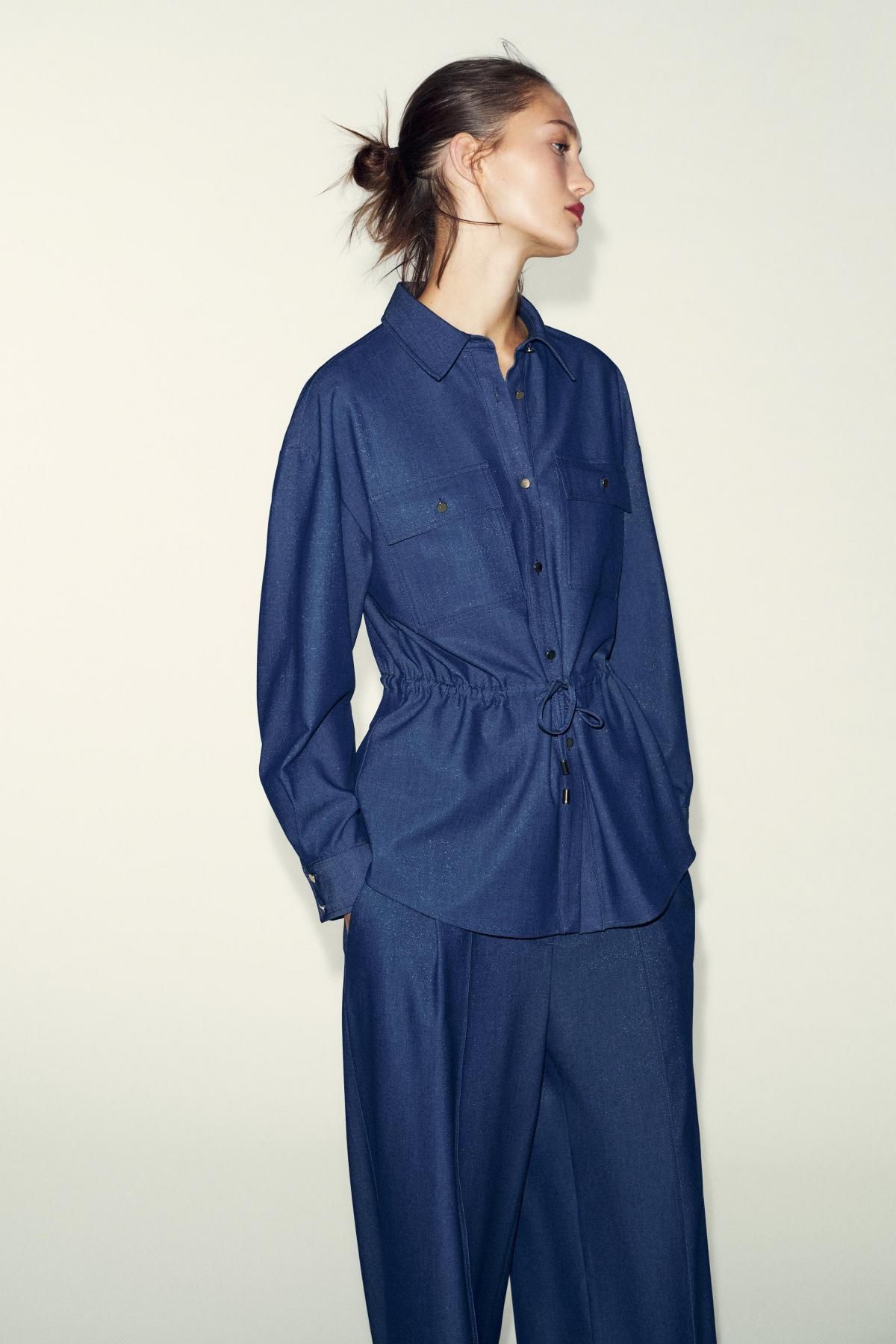 자라 하이웨이스트 플리츠 와이드 팬츠 네이비 7941/951 INDIGO - 상세 이미지 3