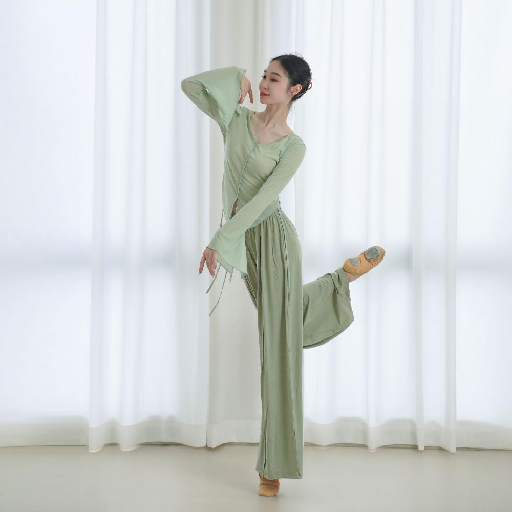 여성 무용복 상의 공연 연습복 무대 의상 연습 입시복 그린 S - 상세 이미지 3