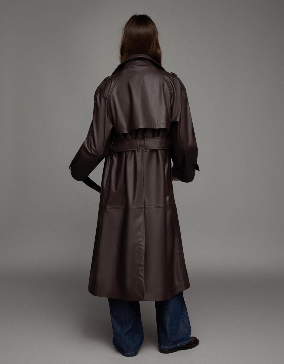 버쉬카 페이크레더 테크니컬 롱 트렌치코트 6890/718 BROWN - 상세 이미지 4