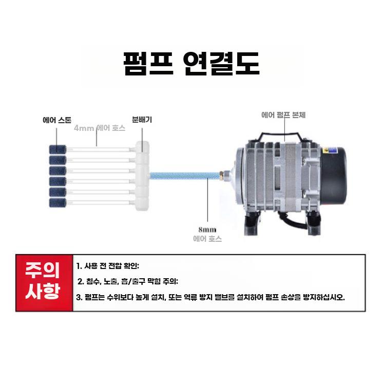 에어펌프 산소 공급기 수조 양식장 기포 공기 발생기 120W 24m 튜브 세트 - 상세 이미지 4
