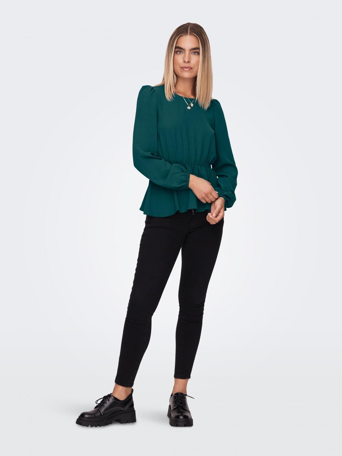 온리 퍼프슬리브 라운드넥 블라우스 15248343_1570 GREEN / DEEP TEAL - 상세 이미지 5