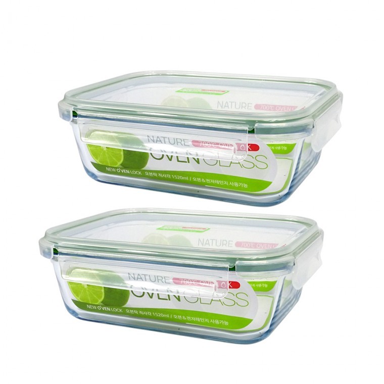 뉴오븐글라스 직사각 1520ml-2개/밀폐용기/내열유리/오븐용기/전자레인지 - 상품 이미지