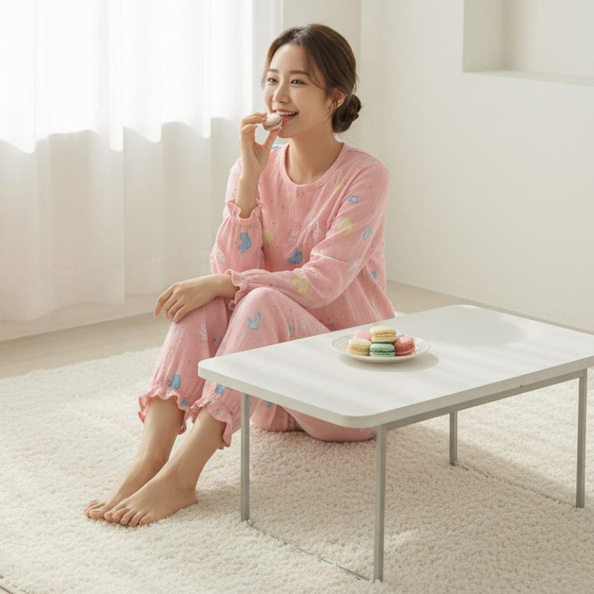 겨울 기모 커플 극세사 원피스 실내복 잠옷 세트 피치기모 파자마 소울미스킨 - 상세 이미지 3