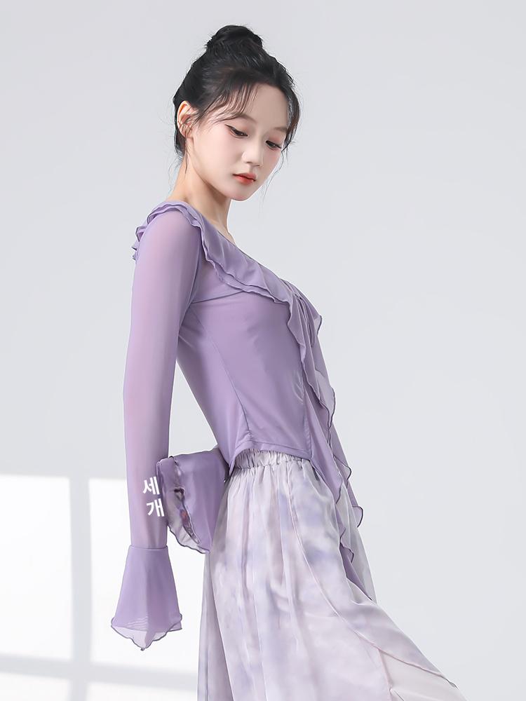 고전무용 연습복 쉬폰 상의 여성용 긴팔 가디건 무용복 가을용 - 상세 이미지 3
