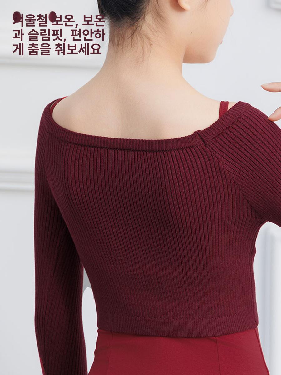 어린이 발레 댄스 니트 긴팔 스웨터 겨울용 화이트 와인레드 보온 외투 - 상세 이미지 4