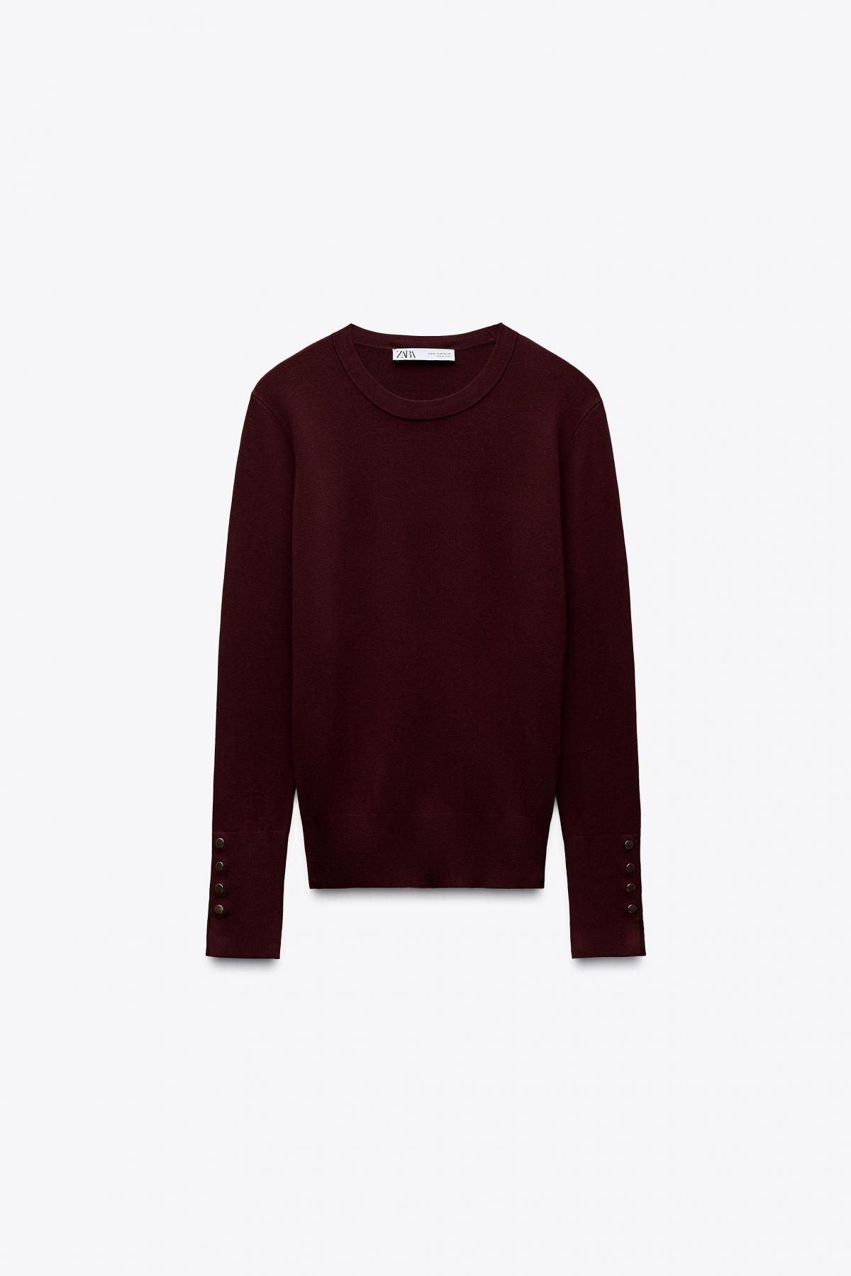 자라 버건디 미니멀 라운드넥 니트 스웨터 8851/170 BURGUNDY - 메인 이미지