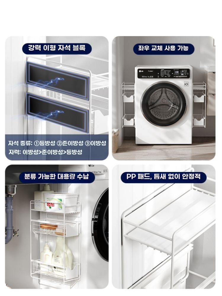 세탁기옆 선반 마그네틱 부착 걸이대 자석 세제 수납랙 2단 - 상세 이미지 3