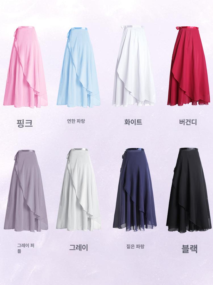 여성 성인용 쉬폰 롱스커트 무용 연습용 반팔 앞치마 - 상세 이미지 5