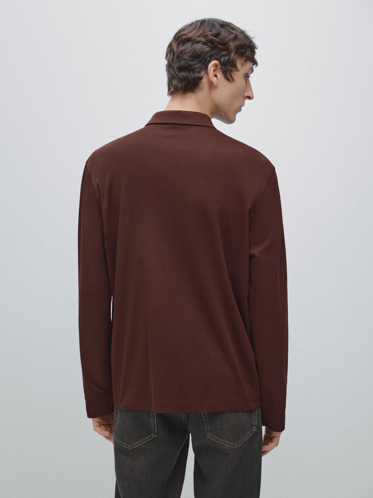 마시모두띠 베이직 브라운 테크니컬 긴팔 폴로셔츠 0579/157 BURGUNDY - 상세 이미지 4