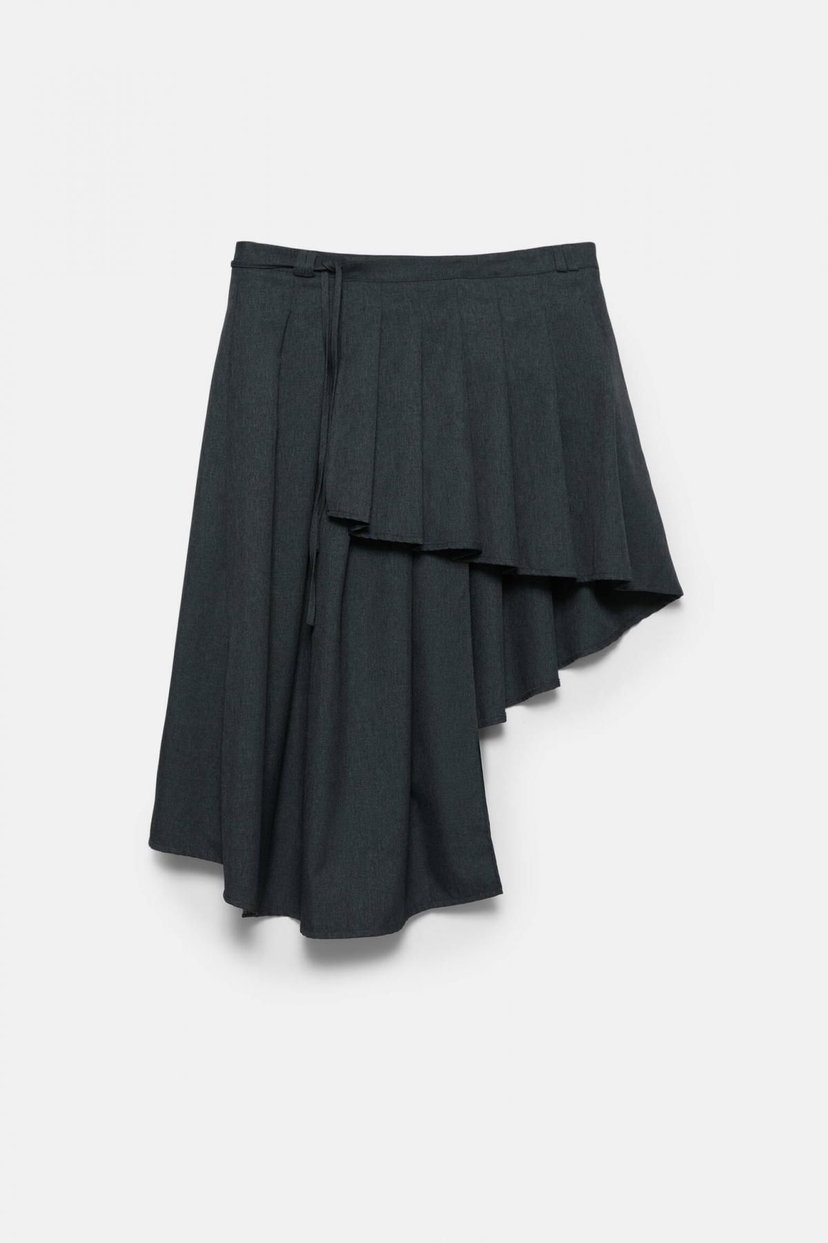 풀앤베어 비대칭 플리츠 미디 랩 스커트 7400/355 ANTHRACITE GREY - 메인 이미지
