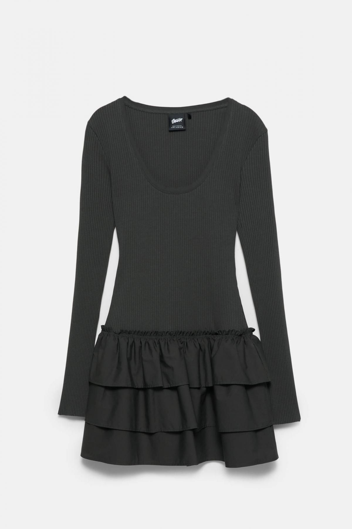 풀앤베어 페미닌 러플 미니 원피스 브이넥 긴팔 7394/391 ANTHRACITE GREY - 메인 이미지