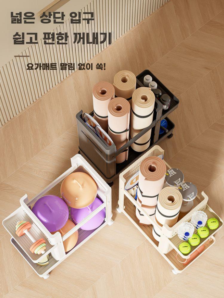 운동기구 보관함 이동식 폼롤러 정리대 요가 매트 수납 선반형 화이트 - 상세 이미지 4