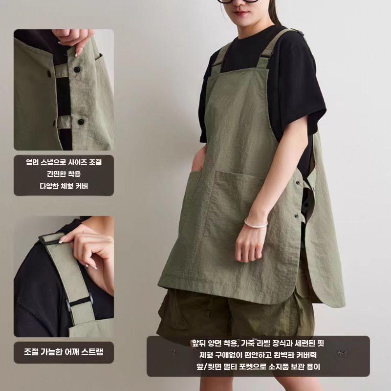 숏 앞치마 짧은 미용실 치마 꽃집 카페 주머니 조끼 공방 라이트 그린 65cm 스트랩 - 상세 이미지 3