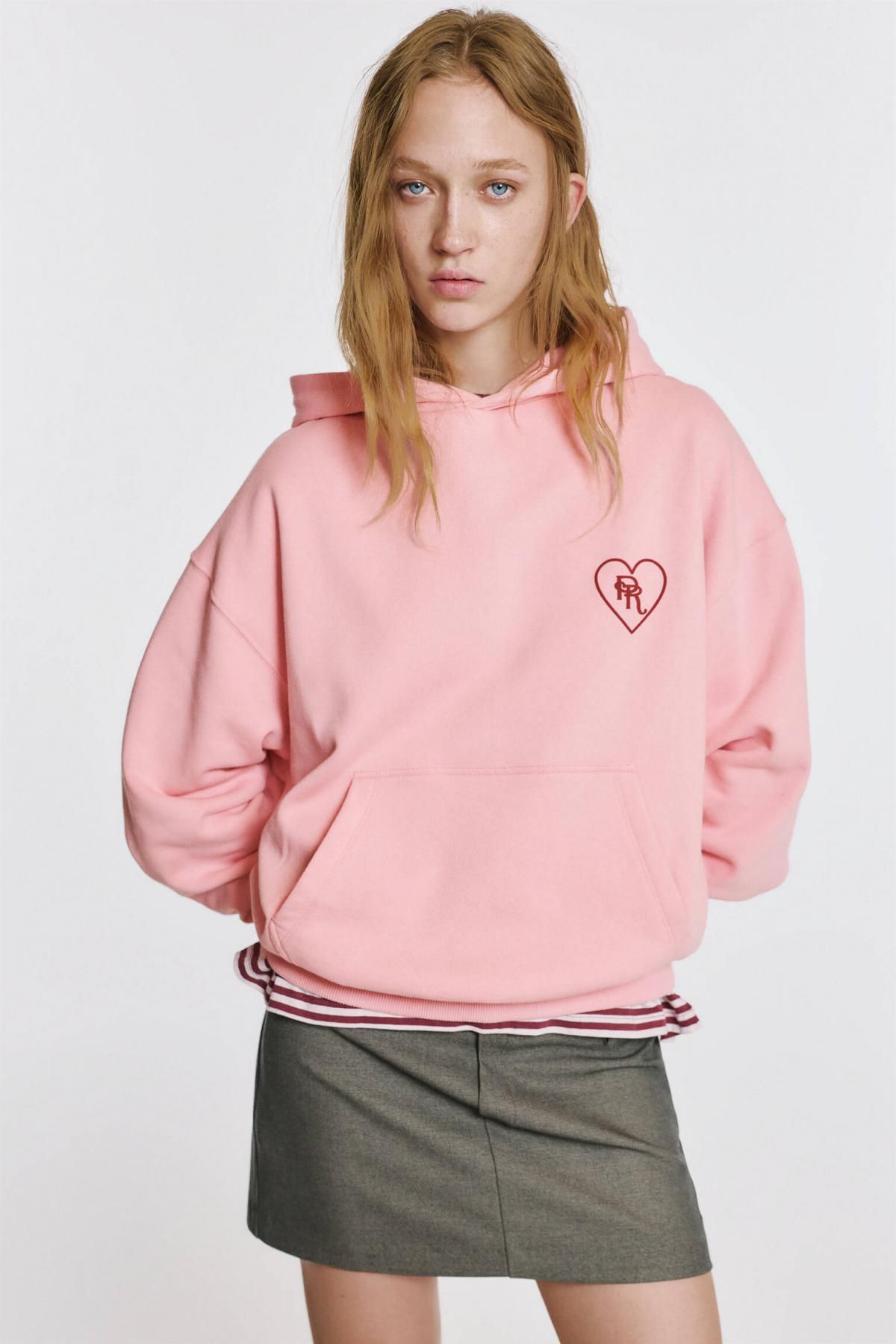 풀앤베어 오버핏 하트 그래픽 코튼 후드티 3550/311 MEDIUM PINK - 상세 이미지 2