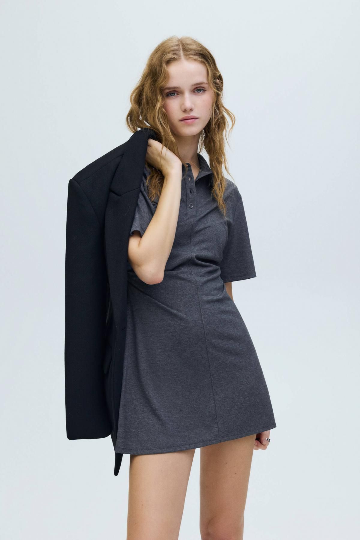 풀앤베어 드레이프 폴로카라 미니 원피스 7394/381 GREY MARL - 상세 이미지 3