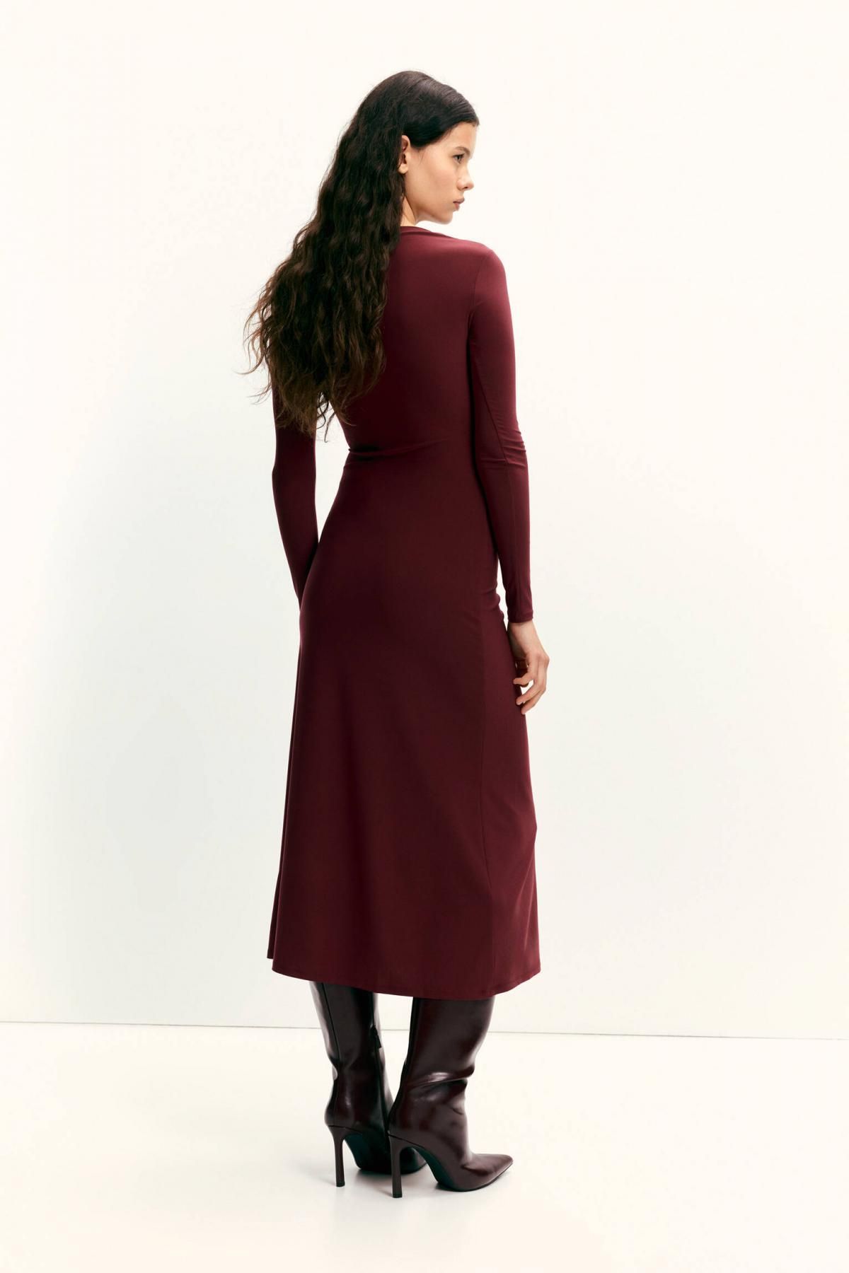 풀앤베어 버건디 소프트 드레이프 미디 원피스 3380/308 BURGUNDY - 상세 이미지 5