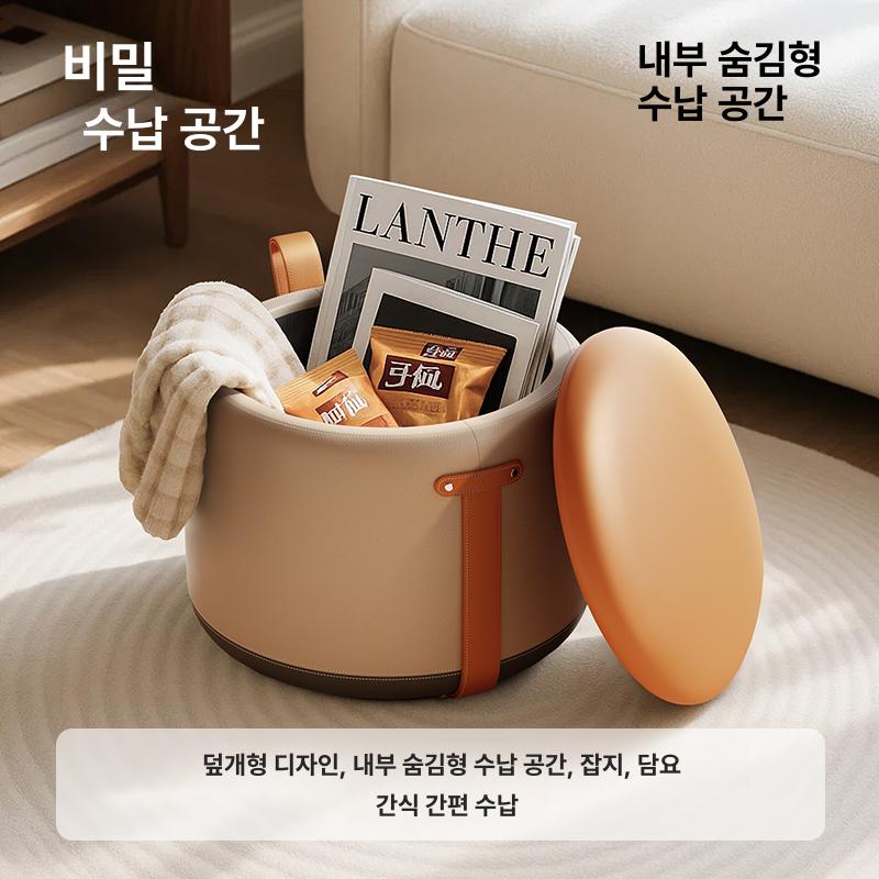 거실 낮은 소파 보조 수납 풋스툴 다용도 가죽 재즈그레이 회전받침대없음 - 상세 이미지 4