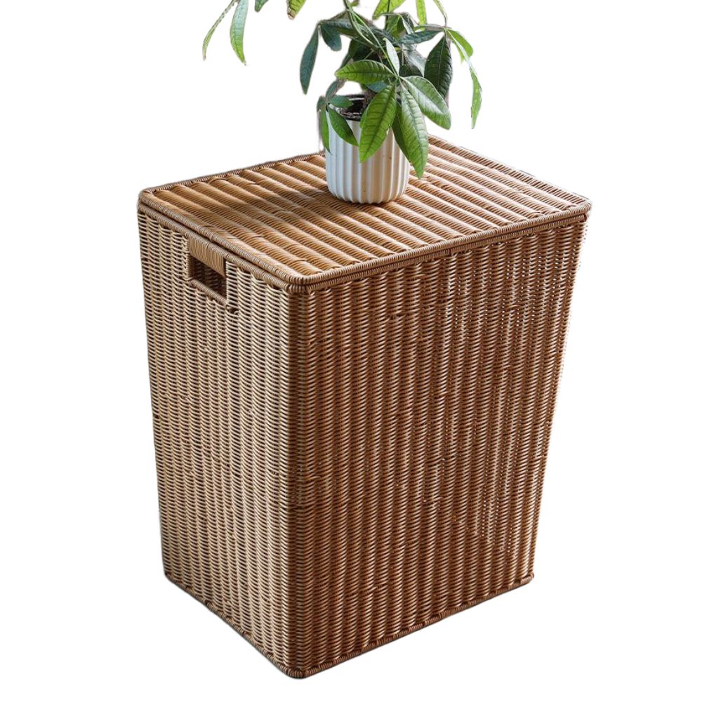 라탄 바구니 빨래통 내추럴 수납함 등나무 사각 보관함 브라운 30x25x38cm 플립 - 상품 이미지