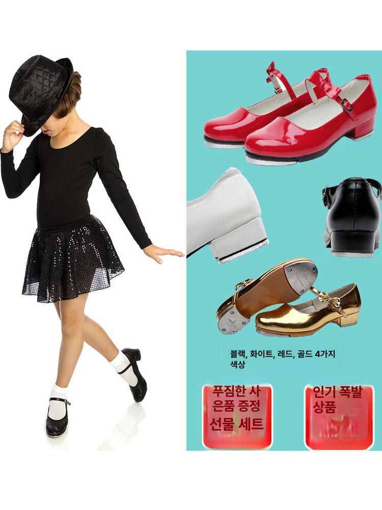 여아용 탭댄스화 여성용 탭슈즈 어린이 성인용 금색 블랙 화이트 레드 - 상세 이미지 2