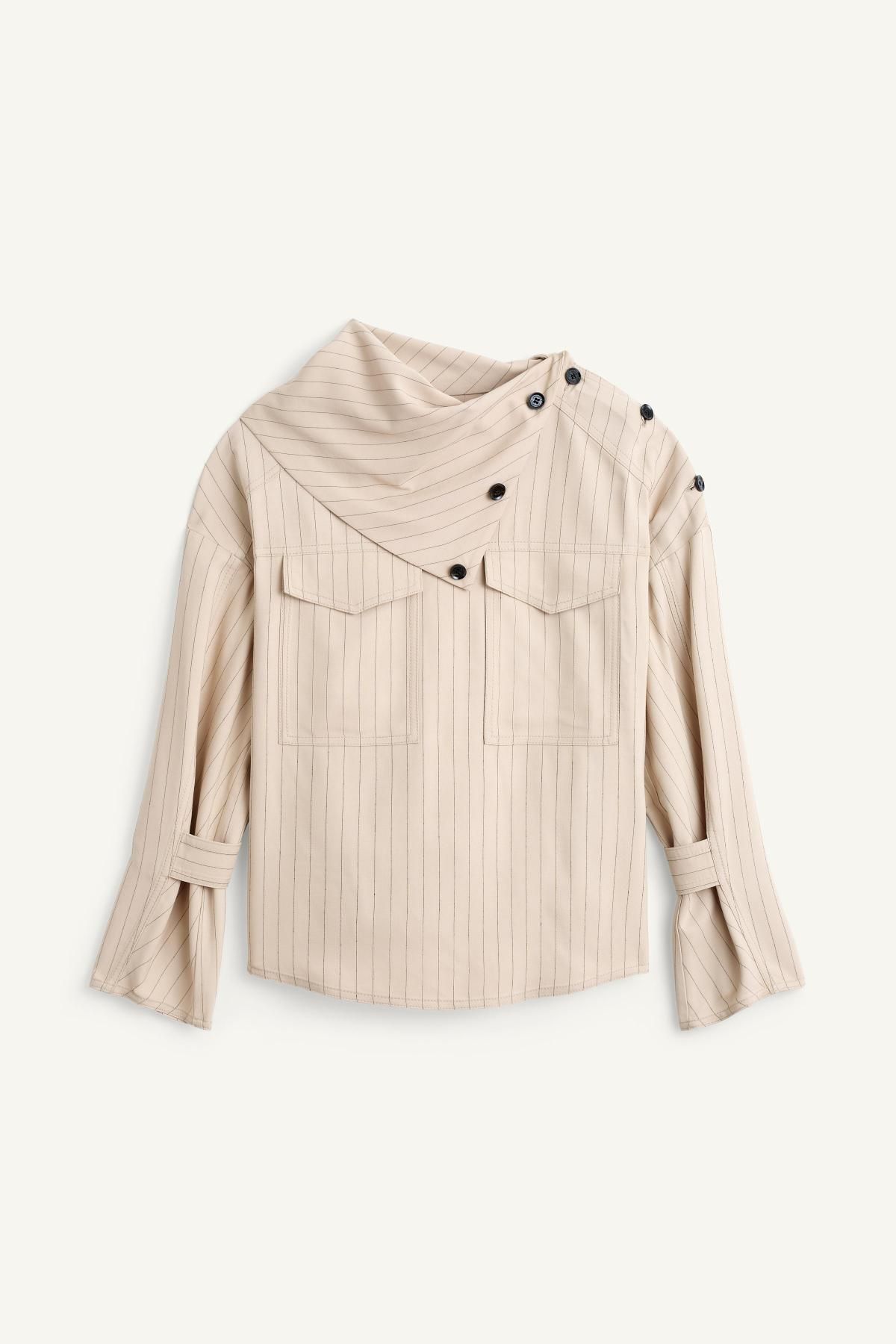 자라 스트라이프 랩 카라 긴팔 셔츠 9065/254 BEIGE - 상품 이미지
