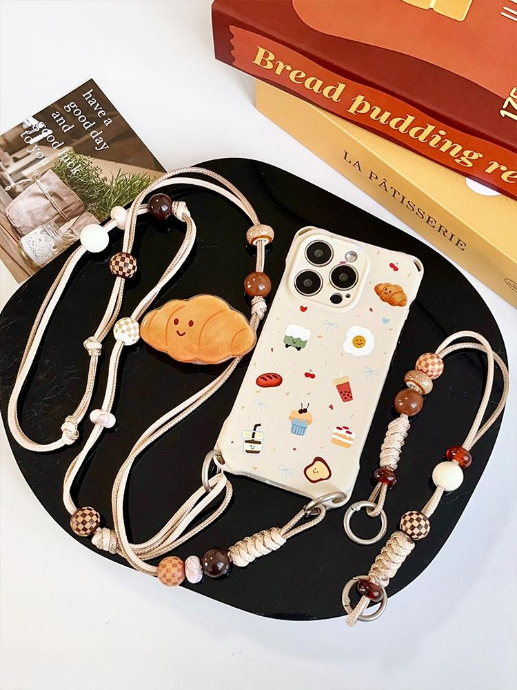 아이보리 비즈 스트랩 곰돌이 포인트 크로스바디 핸드폰 케이스 조절 긴 끈 iPhone 17 이미지 6