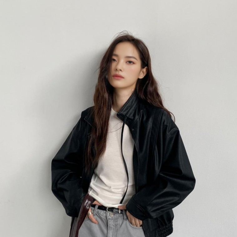 주에드 하객룩 가죽자켓 여성가죽자켓 가죽점퍼 가을하객룩 가죽잠바 베지터블가죽 레더자켓 가죽자켓코디 - 상품 이미지